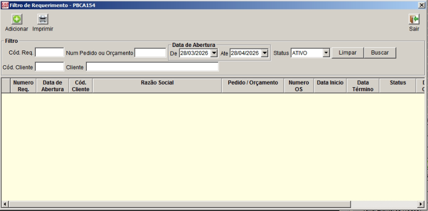 Tela do sistema CAD ERP