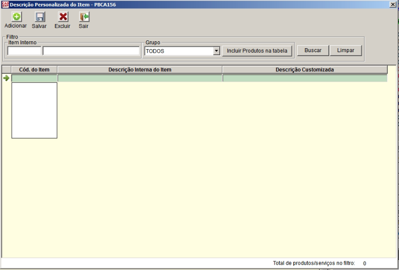 Tela do sistema CAD ERP