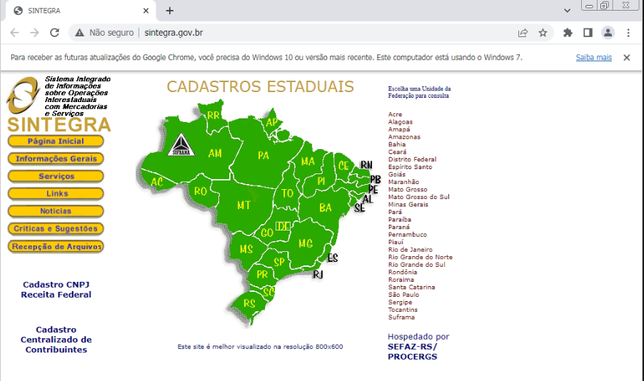 Tela do sistema CAD ERP