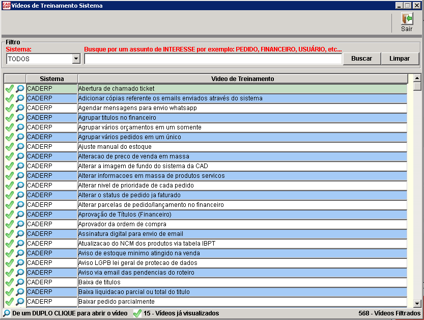 Tela do sistema CAD ERP